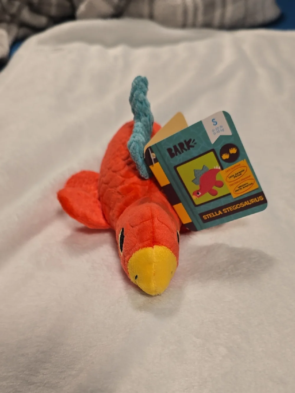 Bark‎ Stella Stegosaurus Plush Dog Toy - Orange, Yellow & Teal Small 0-20 Pounds